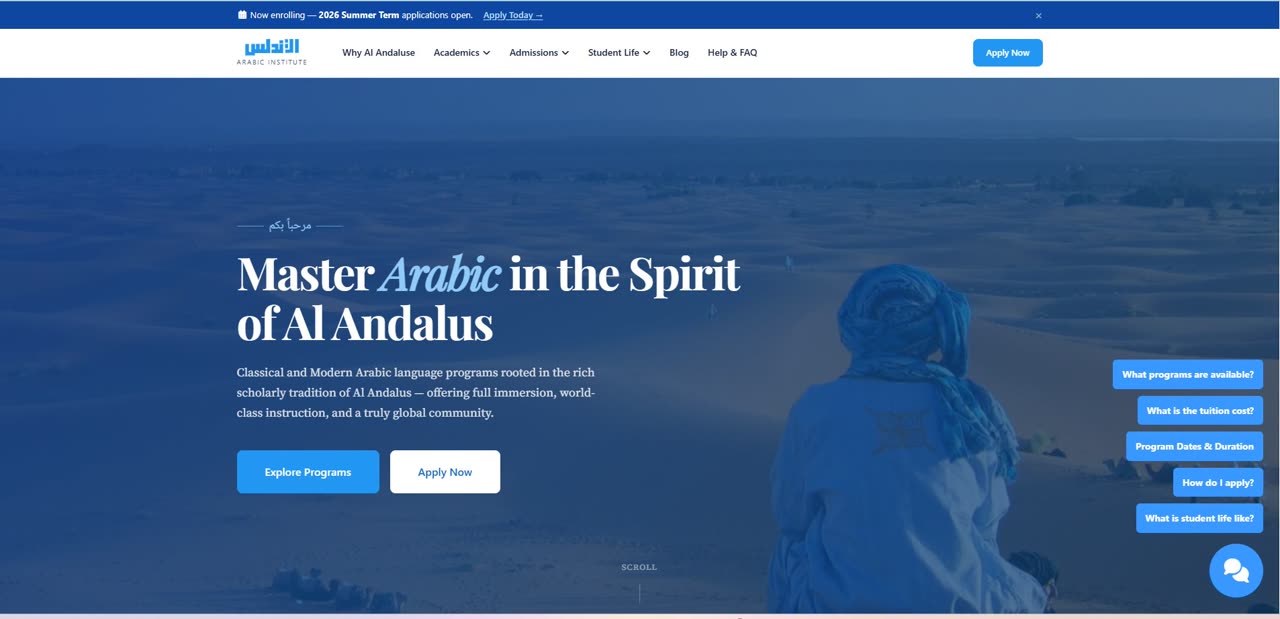 Al Andaluse Arabic Institute homepage