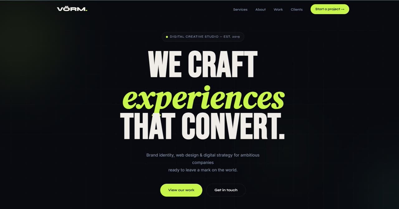 VÖRM digital creative studio landing page